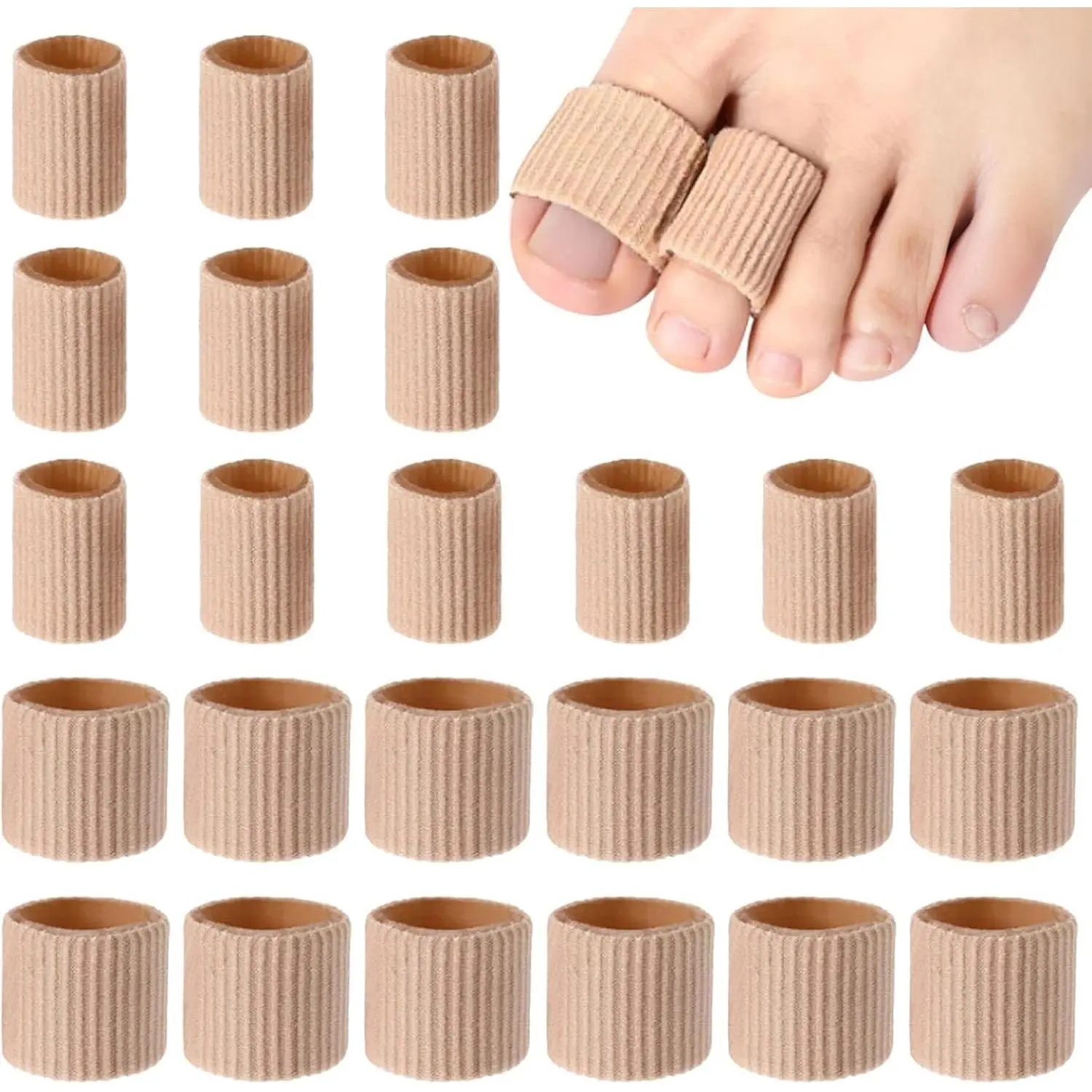 24 Pieces Toe Tubes 0.98 Inches Cushion Tube Corn Pads for Toes Sleeves Soft Gel Protectors for Cushions Corns Blisters Calluses 3 Size(Skin Color,Medium,Large)