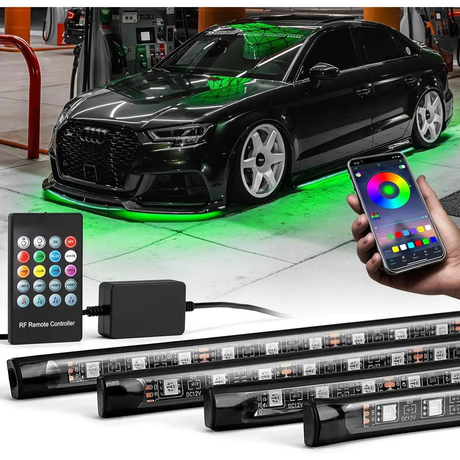 Universal Underglow Lights Kit for Car with Remote Control, Multicolor Modes, Music Sync, Waterproof Light Bar, Exterior Neon Accent Underbody Lighting Kit singing lights cars underglow neon tubes