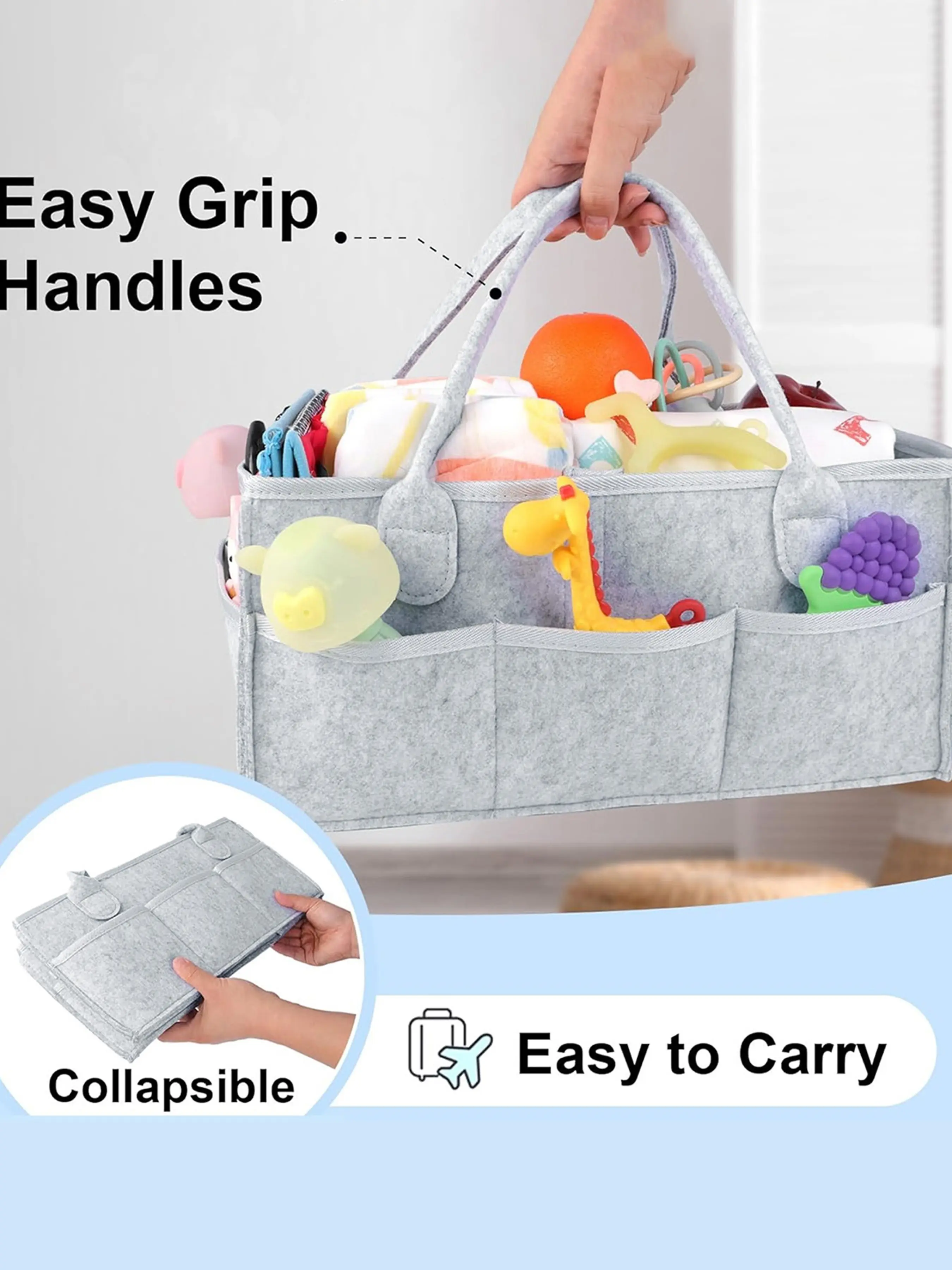 Cute Felt Storage Basket, Multi-purpose Diaper Caddy, Portable Nursery Storage Basket, Simple Durable Storage Basket for Home Outdoor