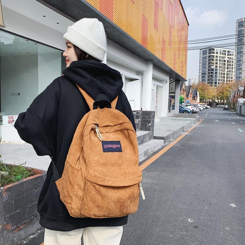 Vintage Boy Girl Corduroy Green School Bag Men Women Laptop College Backpack Cool Lady Student Fashion Female Travel BookBag New