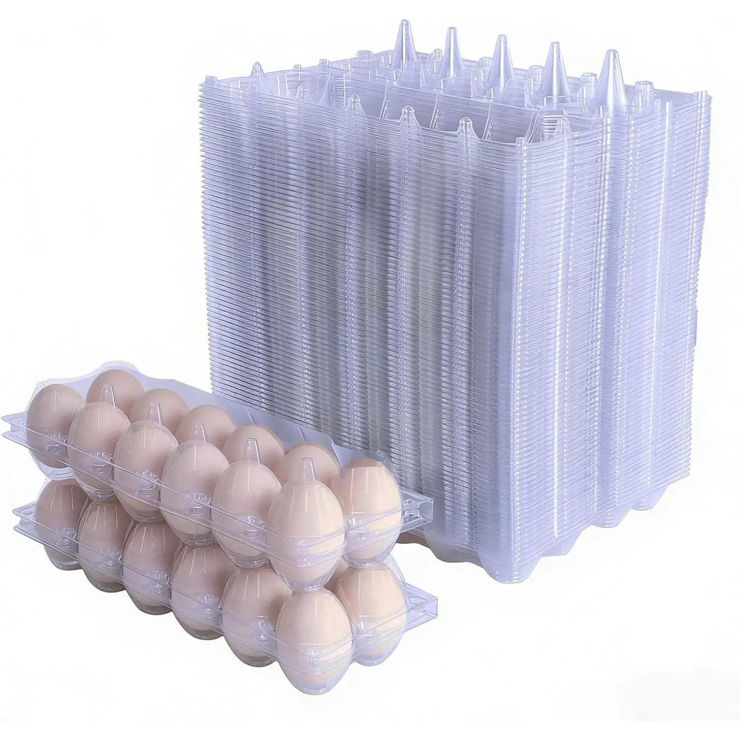 100 Pack Bulk Clear Plastic 12-Count Egg Cartons, Fits Medium Size Approx 2.3 oz Eggs, For Family Farm Markets Display