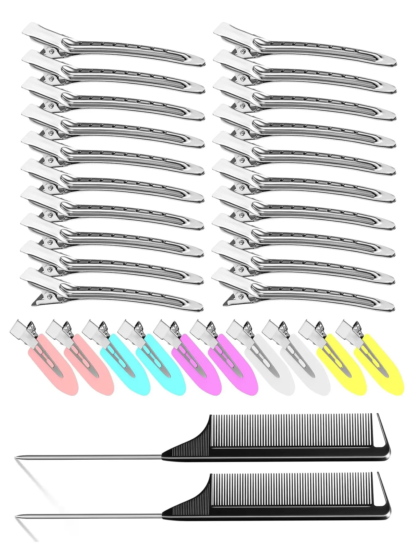 32pcs Metal Alligator Hair Clips, Duck Billed Salon Styling Clips with Holes, Silver Color Hair Pins for Women, DIY Bows & Home Use, Flat Hair Clip, Barrettes