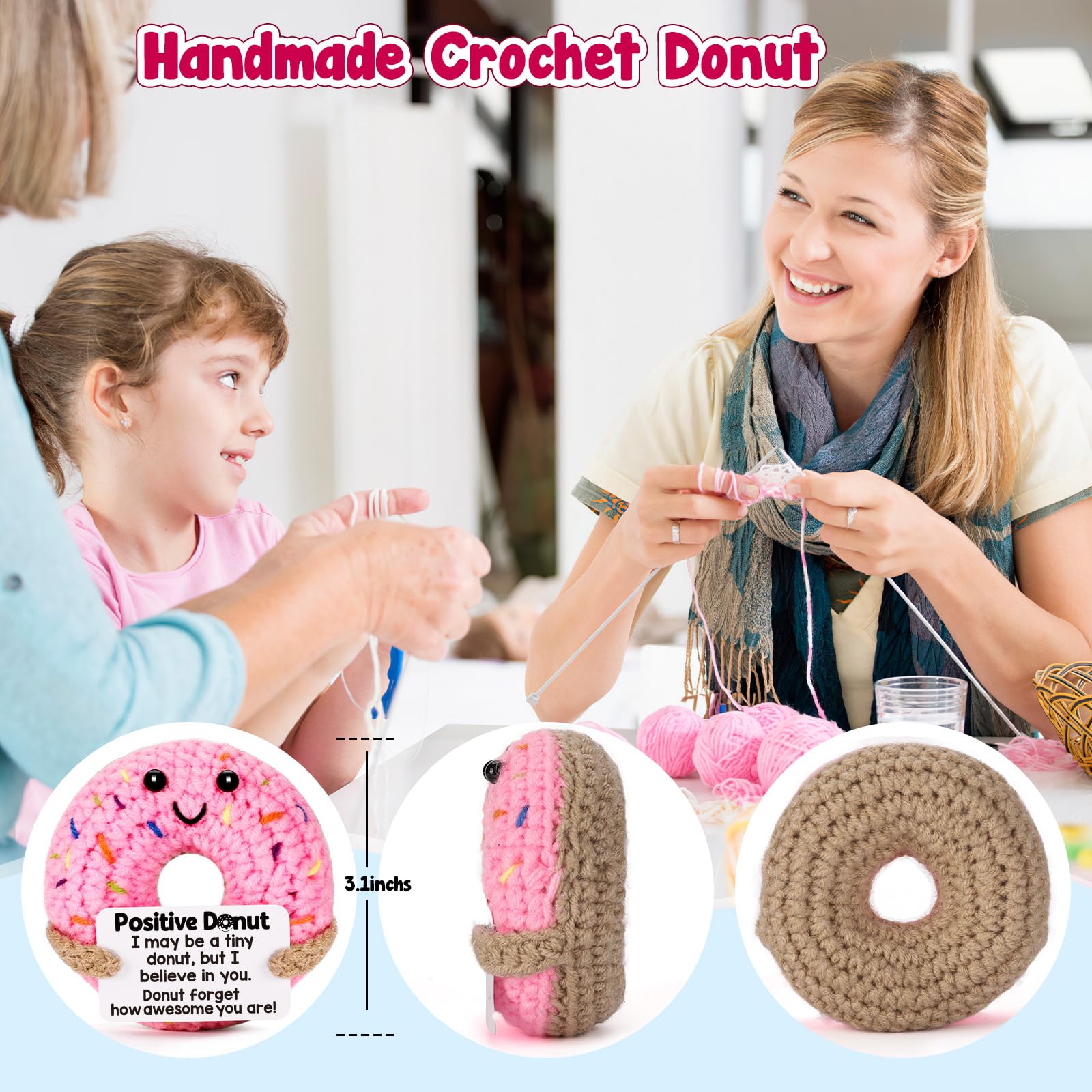 Mini Hand Knitted Donut Plush Toy, Super Soft Cozy Stress Relief Buddy, Cute Keychain Bag Pendant Backpack Charm, Desk Car Home Decor Aesthetic, Sweet Gift For Birthday Valentines Mothers Day Teachers Graduation, Unique Handmade Stuffed Animal Collectible