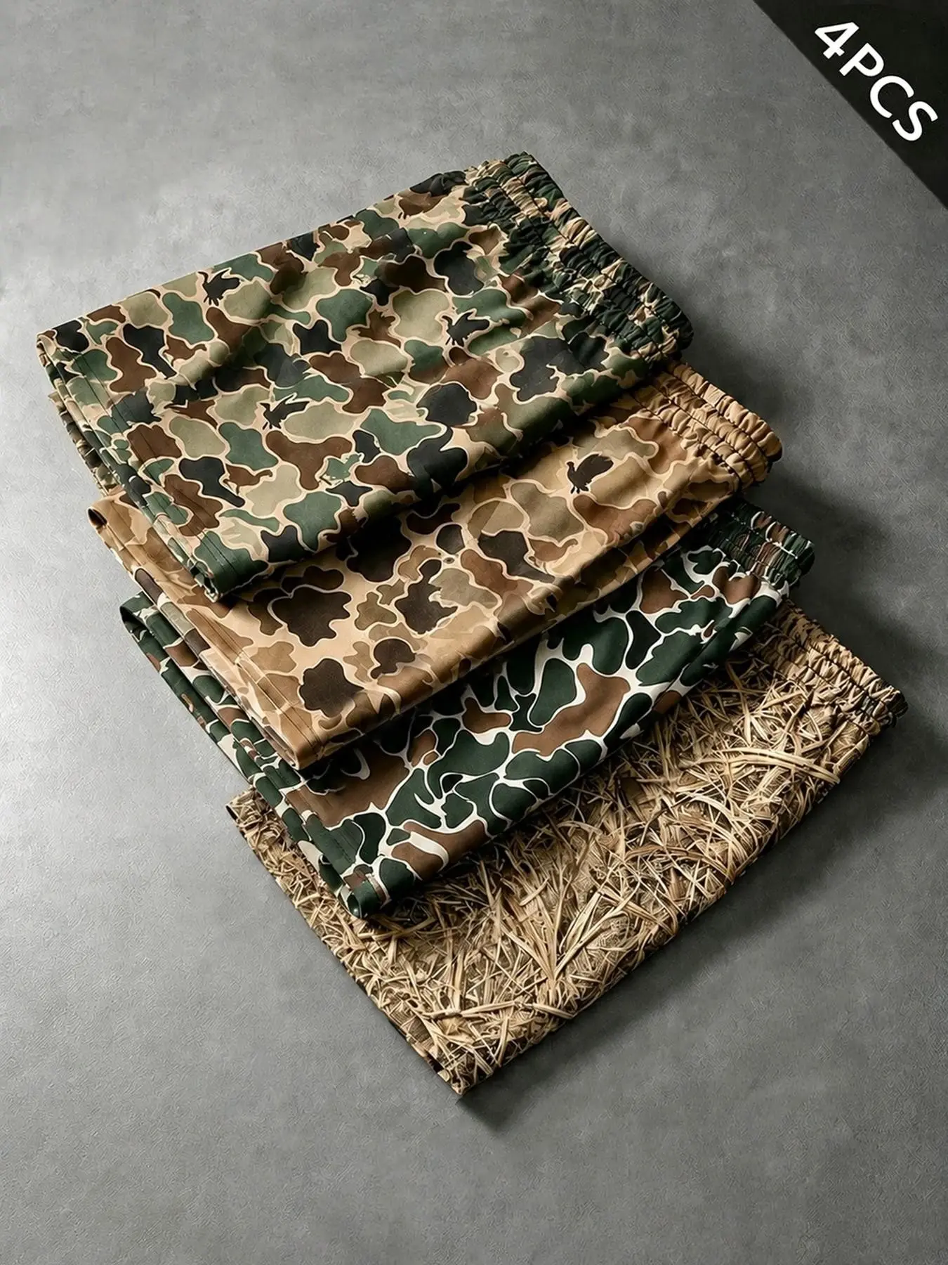 Men's 3-Pack Casual Camouflage Drawstring Summer Fitted Shorts, Outdoor Beach Sports Shorts