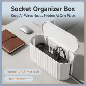 Vertical Striped Cable Management Box, Large Power Strip Wire Conceal Organizer, Desktop Cord Storage Case for Office & Home Decor