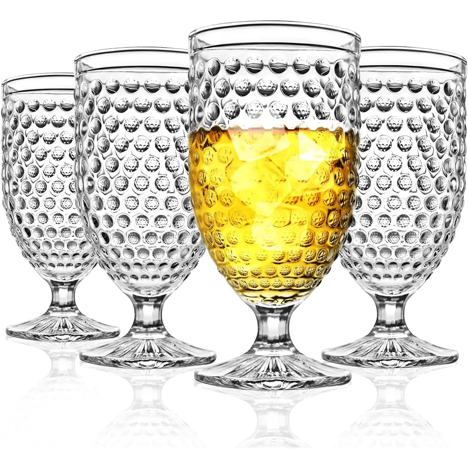 Hobnail Glass Goblets 16.9 Oz, Stemmed Water Glasses, Iced Tea Goblets, Vintage Drinking Glasses for Beverages, Set of 4 (Clear)