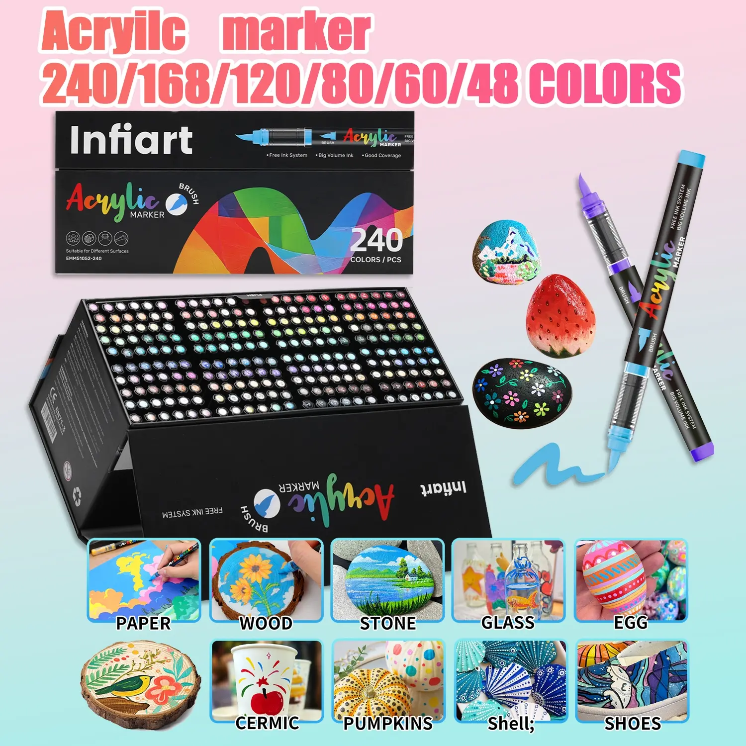 Infiart 48/60/80/120/168/240 Color Painting Set, High-Quality Markers, Stackable Colors, Large Capacity, Art Drawing Supplies, Perfect Gift