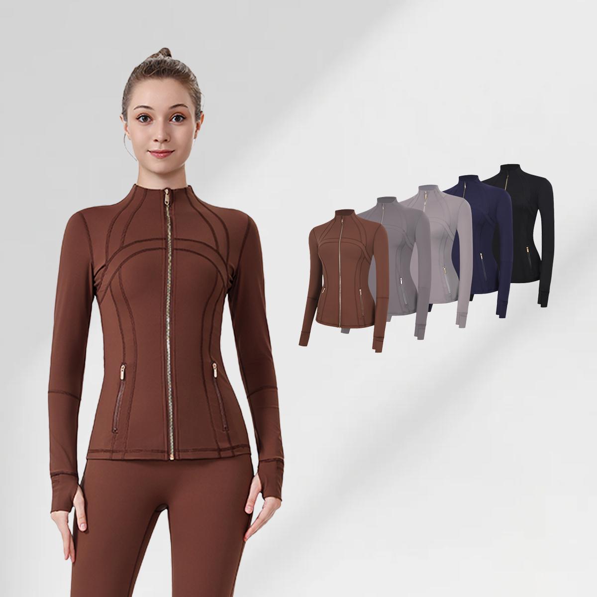 LULU  Same style  Women's Stand-Up Collar Gold Zipper Yoga Top, Spring-Style Fitted Top, Sports Jacket, Fitness Long-Sleeve Sun Protection Jacket