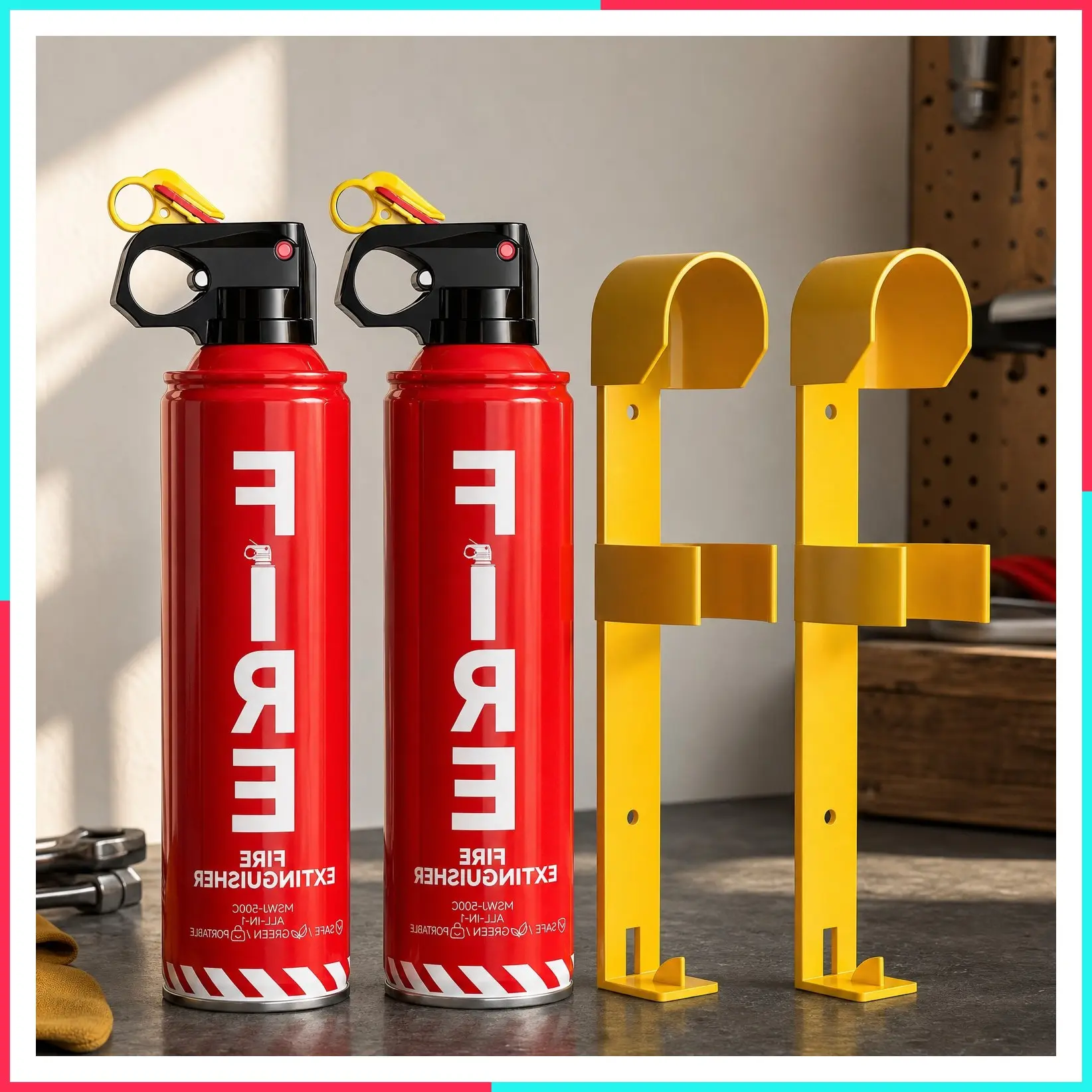 2-Pack Fire Extinguisher Kit, Compact ABCK Spray for Home, Kitchen, Car, Grill | Eco-Friendly, Anti-Reignition | Mounting Bracket