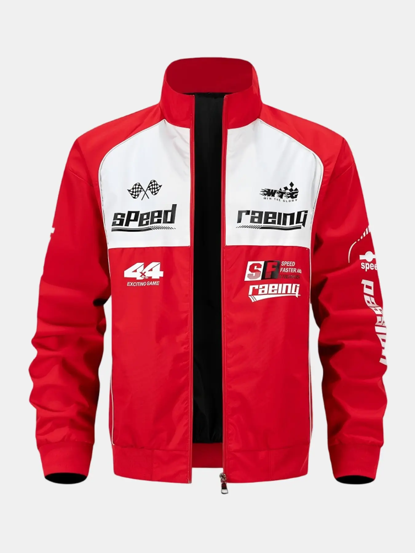 Men's Vintage Racing Print Zipper Jacket, Motorcycle Street Style Casual Outerwear, Trendy Fashion for Men, Perfect for Daily Wear