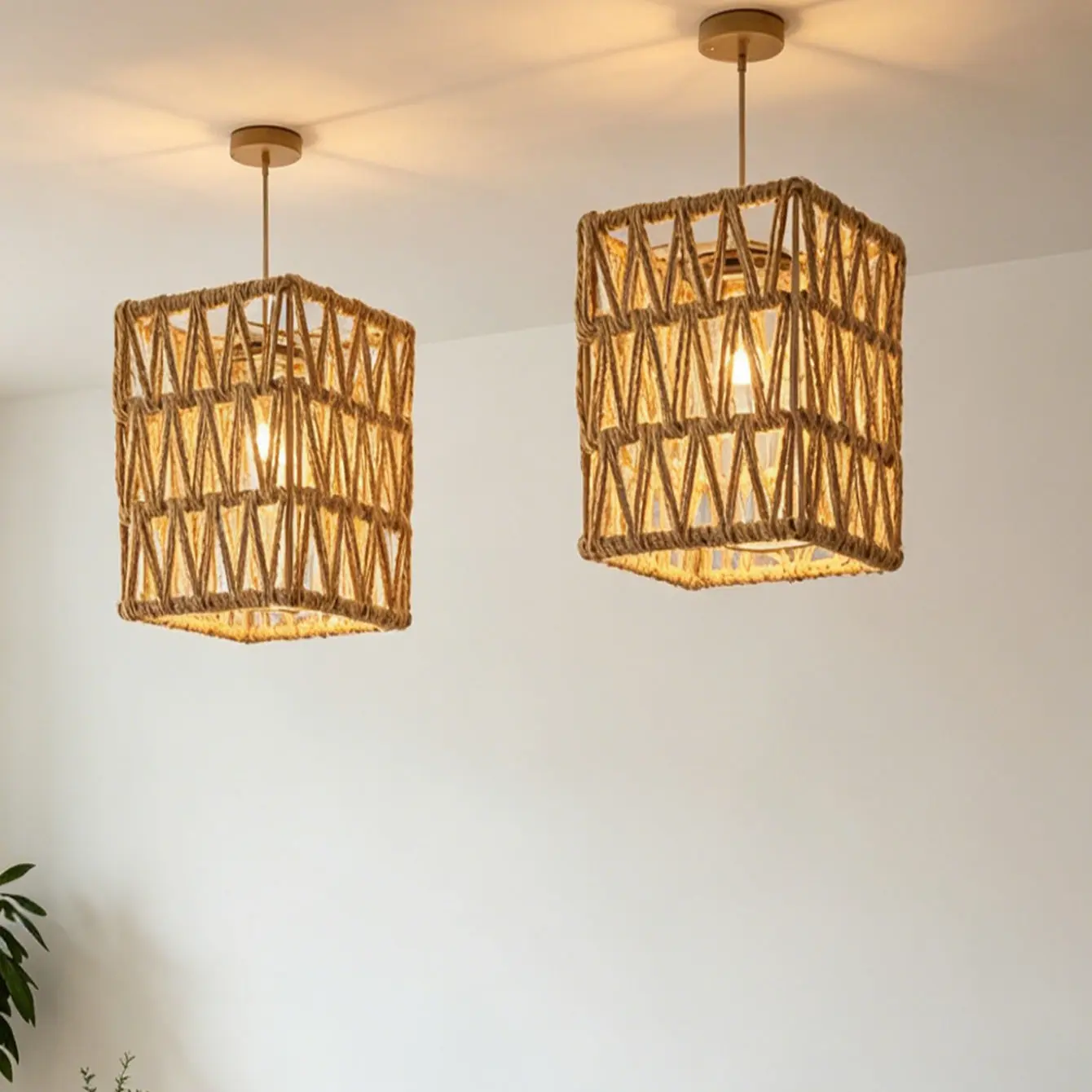 Wabi-Sabi Style Handmade Woven Lampshade, Geometric Cutout Design, Ambient Lighting Accessory for Guest House Bedroom Kitchen Island