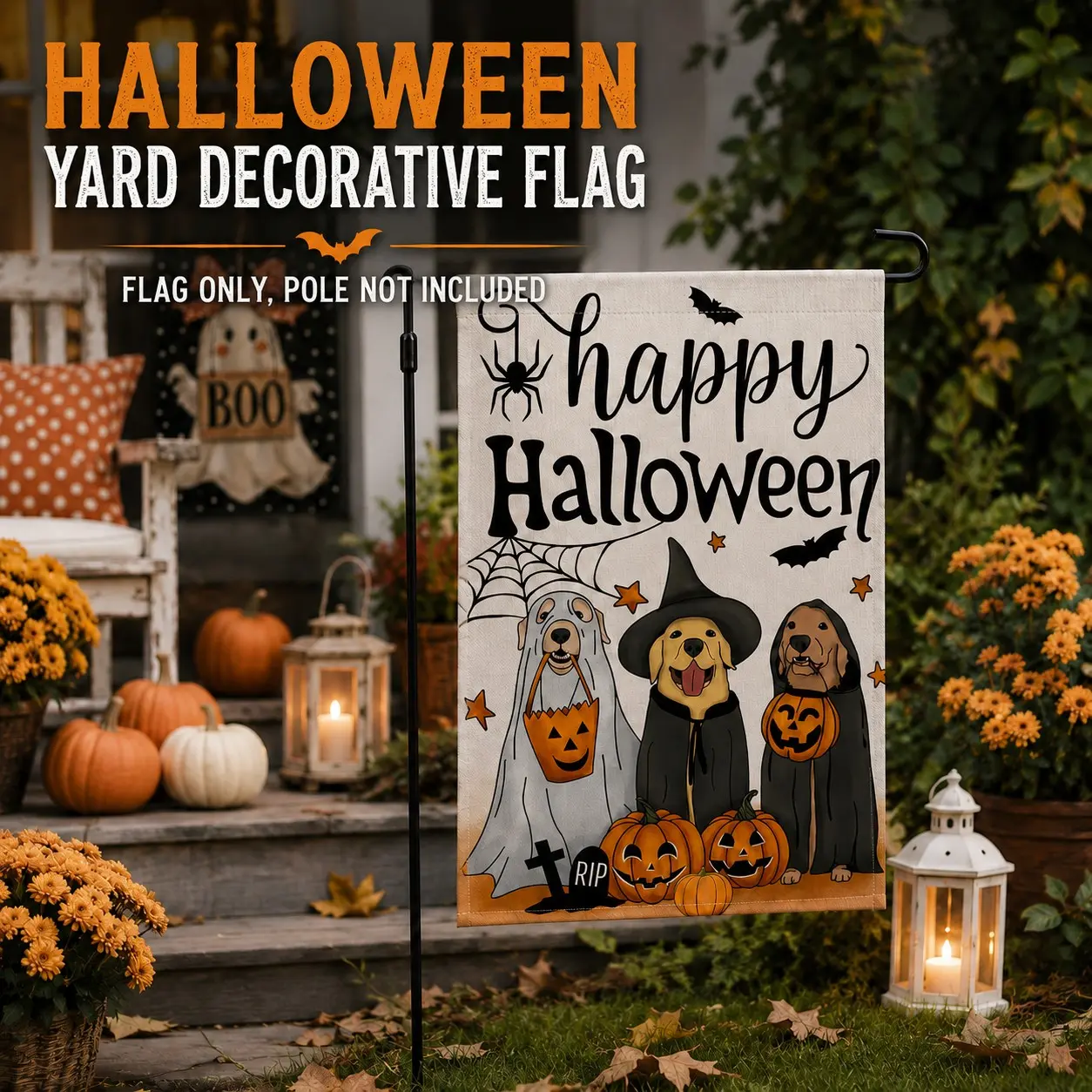 Halloween Garden Flag, Happy Halloween Festival Decoration Banner, Bright Outdoor Yard Flag, Festive Holiday Ornament, Easy to Hang