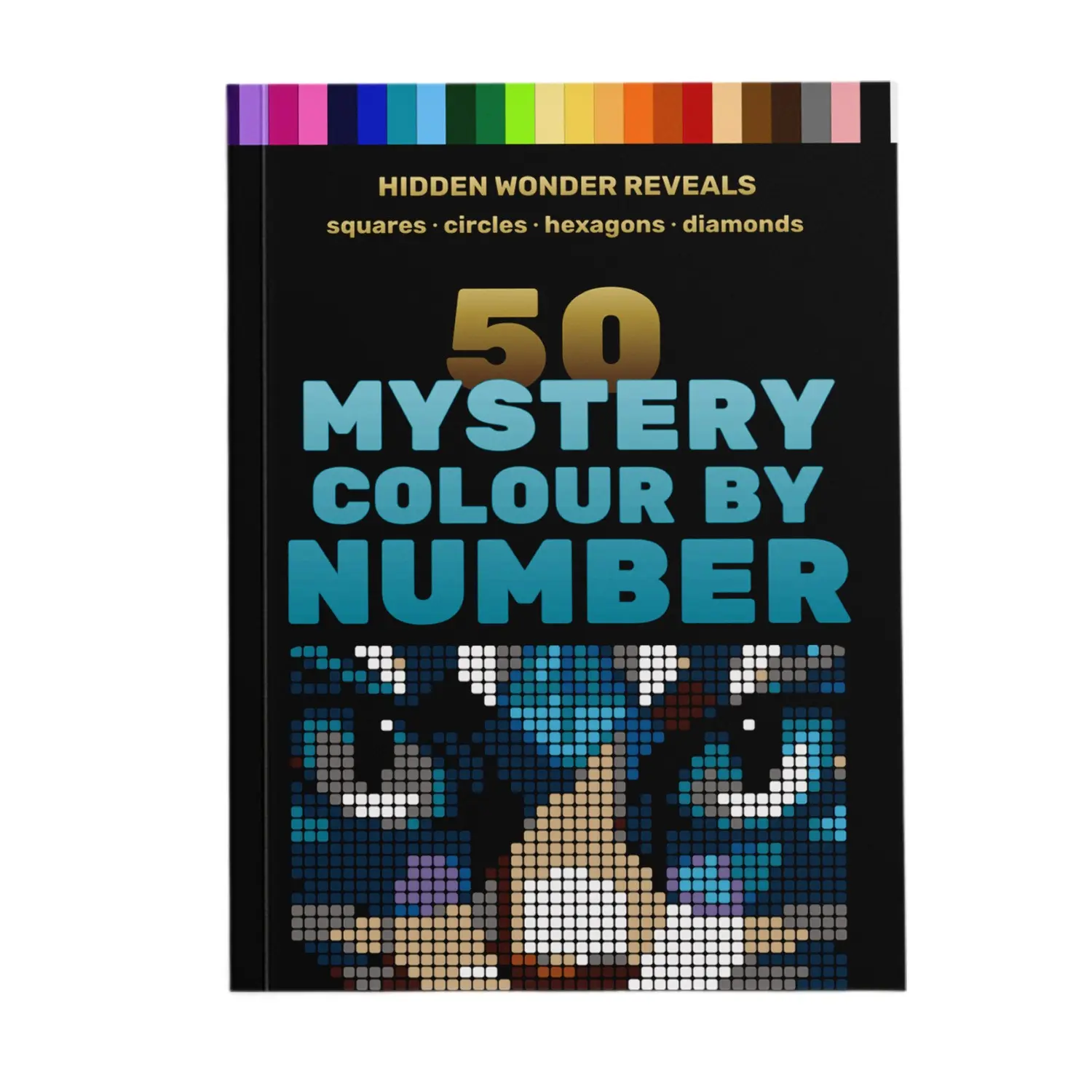 Adult Coloring Book Set of 50, Mysterious Pixel Art Pages, Hidden Images, Number and Letter Coloring, Stress Relief, Fun, Mystery, Gift for Birthdays and Holidays