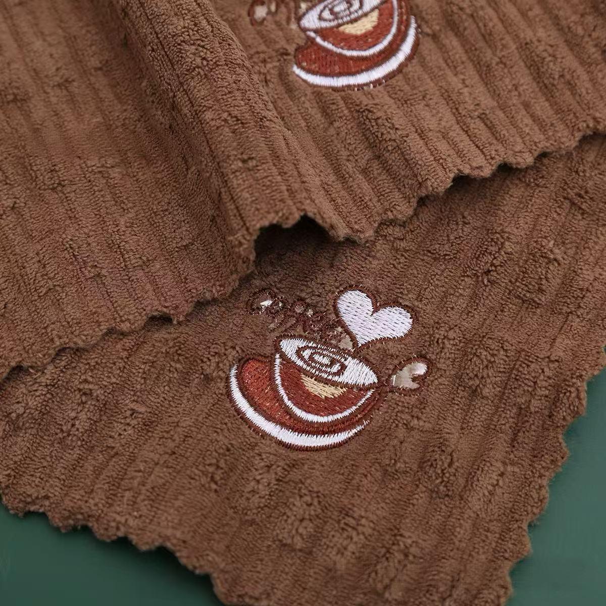 5pcs Teacup Embroidered Dishcloths, Quick-Dry Cleaning Rags, Thickened Large Kitchen Towels, Soft and Breathable, Bathroom Hand Towels, Car Wiping Cloths, Tableware and Glass Cleaning Cloths, Multi-functional Multi-purpose Square Towels