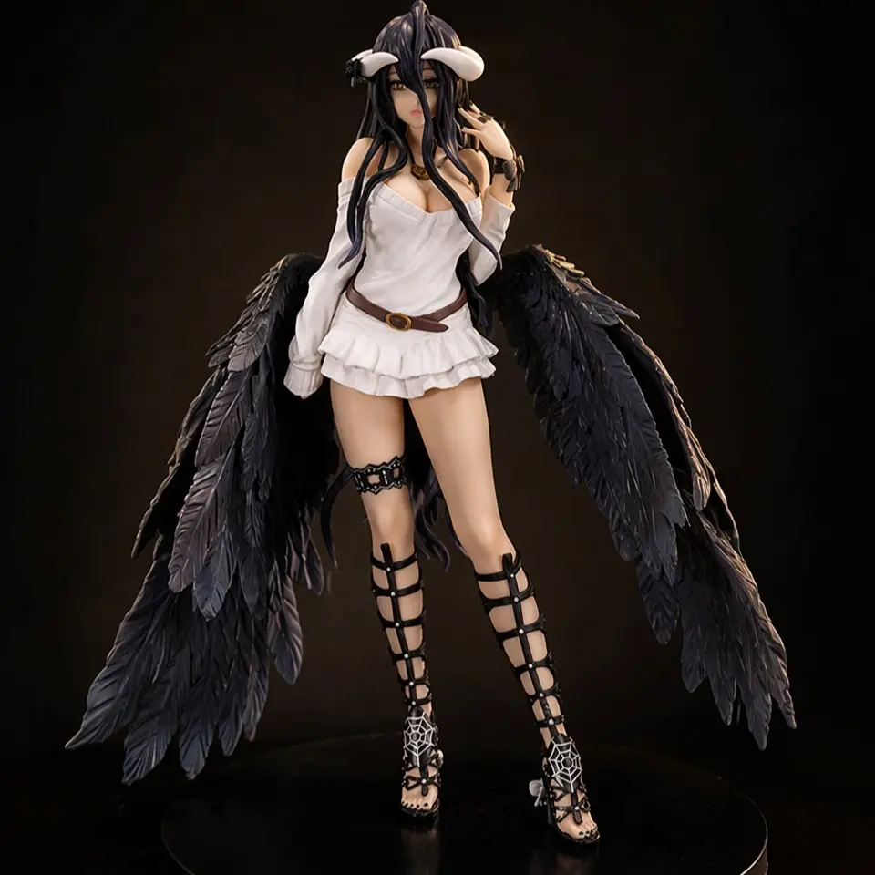 Overlord Ymir Figurine, 27cm PVC Statue, Elegant Dress, Devil Horns, Gradient Hair, Wings, Anime Collectible, Display Piece