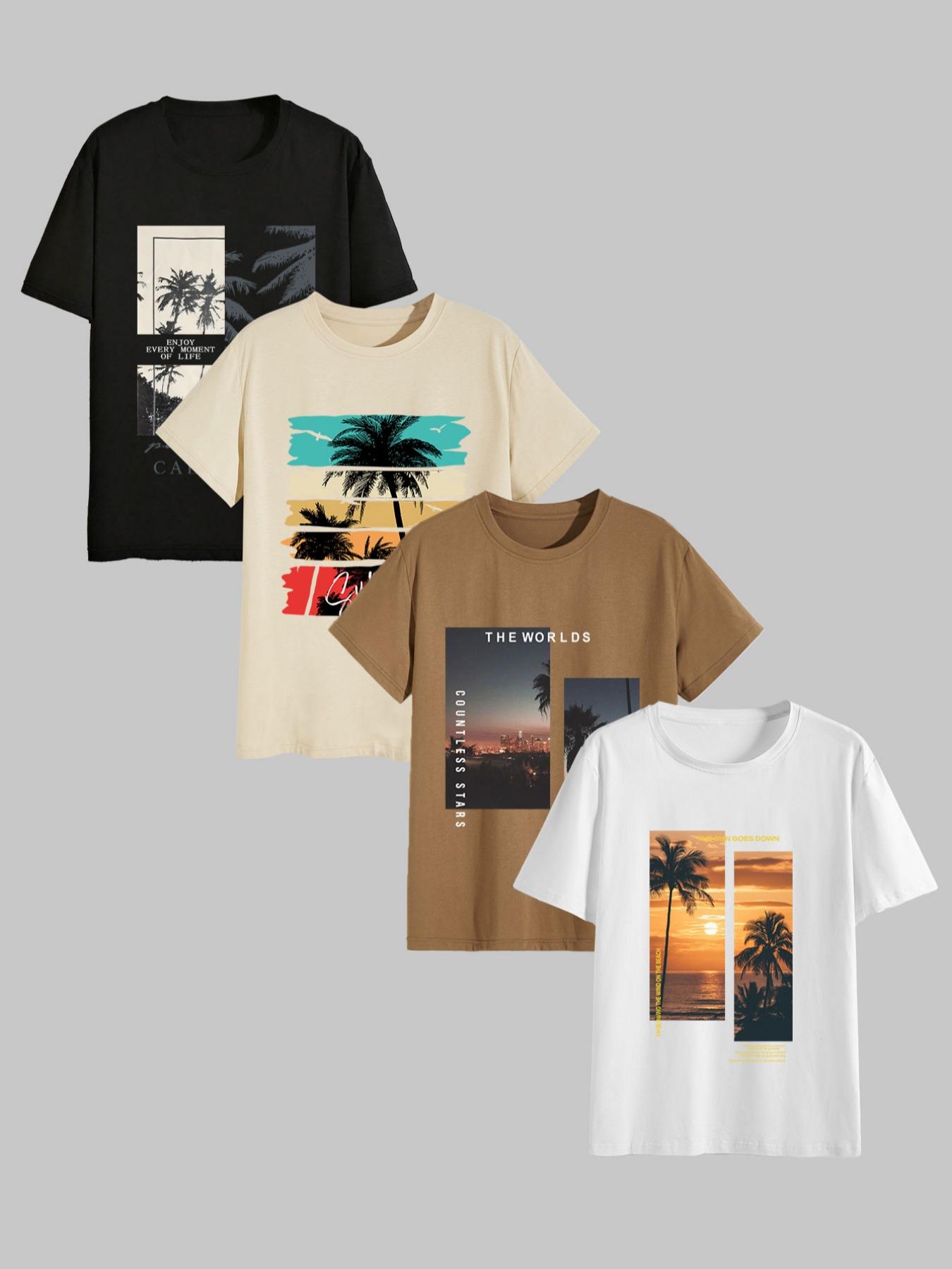 Men's Letter Graphic Round Neck Sleep Tops, Casual Crew Neck Short Sleeve Tee, Comfy Sleepwear for All Seasons