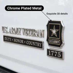 Proud US Army Veteran Car Badge Set, Waterproof Metal 3D Letter Stickers, Patriotic Military Vehicle Accessories Gift for Veterans