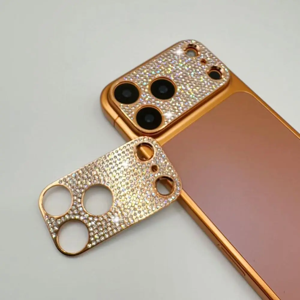 2 Pack Glitter Camera Lens Cover Protector for  17 Promax,Metal Bling  Camera Lens Cover Sticker Protector (for  17 Promax-Rose )