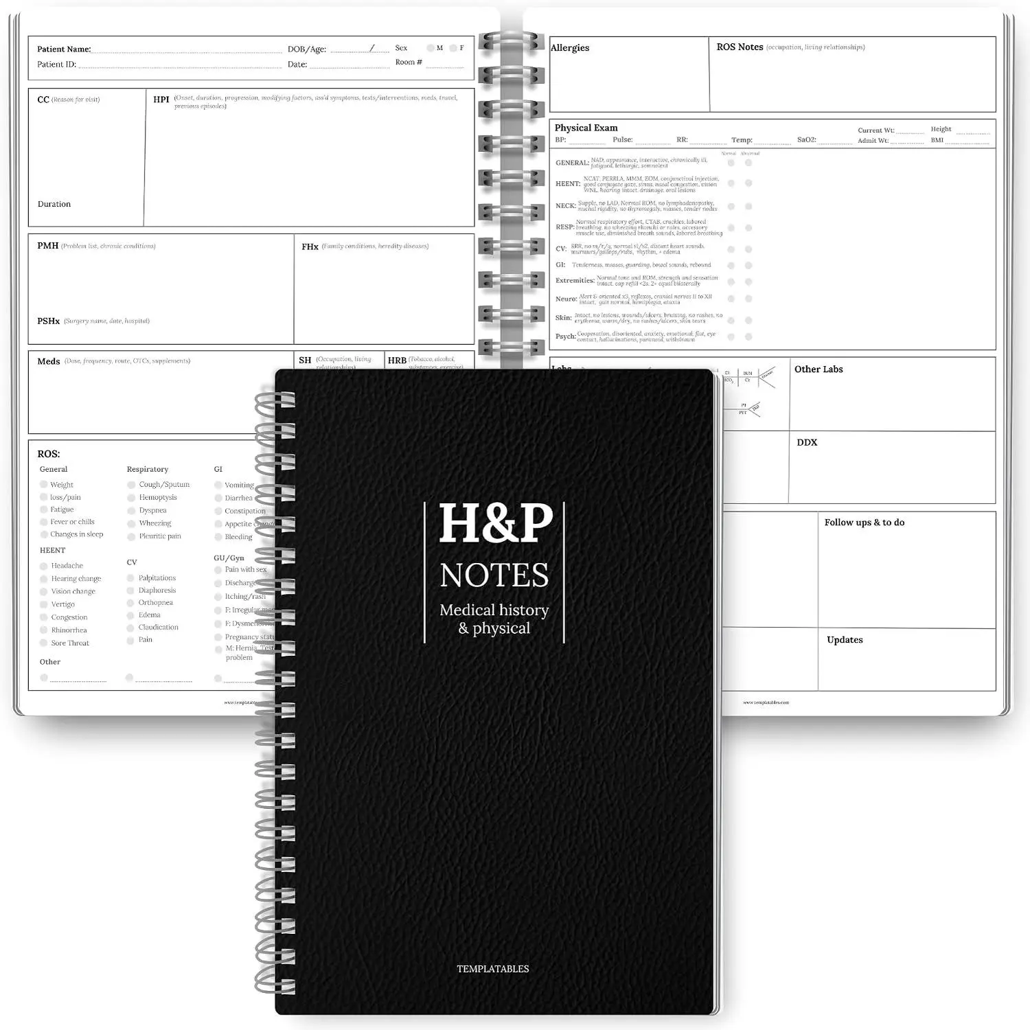 H&P Notebook for  Students – History & Physical  Notebook,  Log Book & Clinical Notes Template, A5 Spiral  History Notebook, 120gsm Paper, Tracks Up to 100 Patients