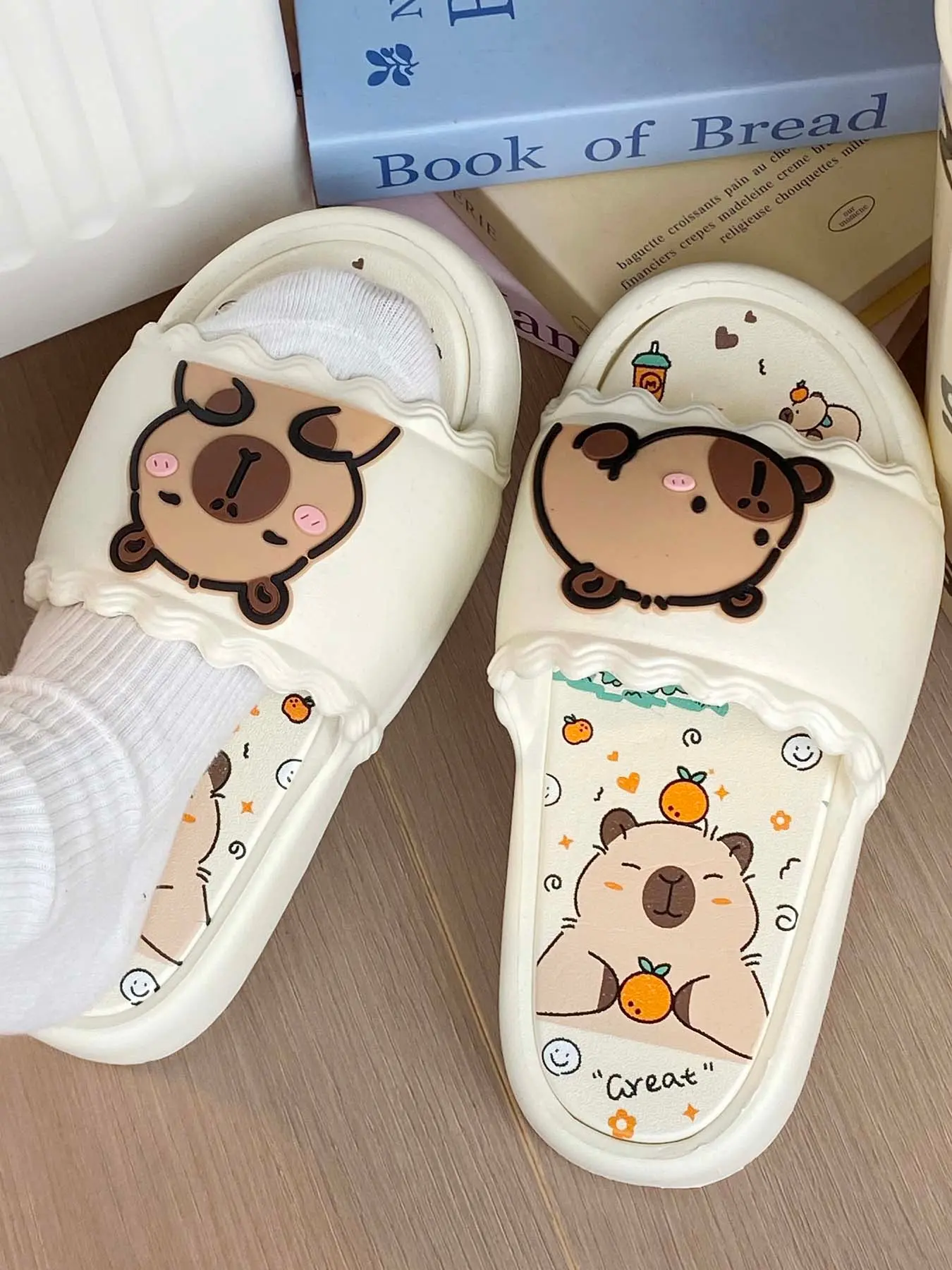 Summer Trendy Cartoon Cute Capybara Sandals for Women, Eva Outdoor Wear, 3D Water Buffalo Print, Soft Sole, Comfortable Casual Slip-Ons, Slipper Shoes