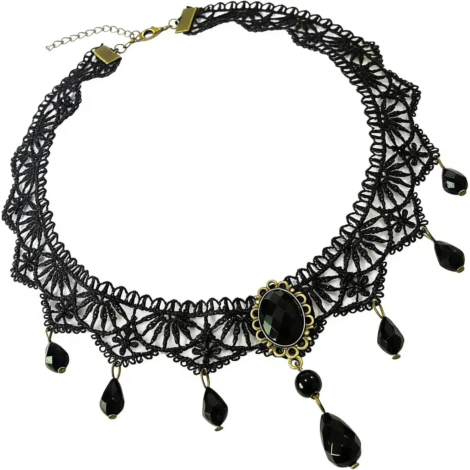 Black Gothic Vampire Necklace for Women  Lace Rose Flower  Choker  Necklace Halloween Dark Bridal Cavewoman Costume