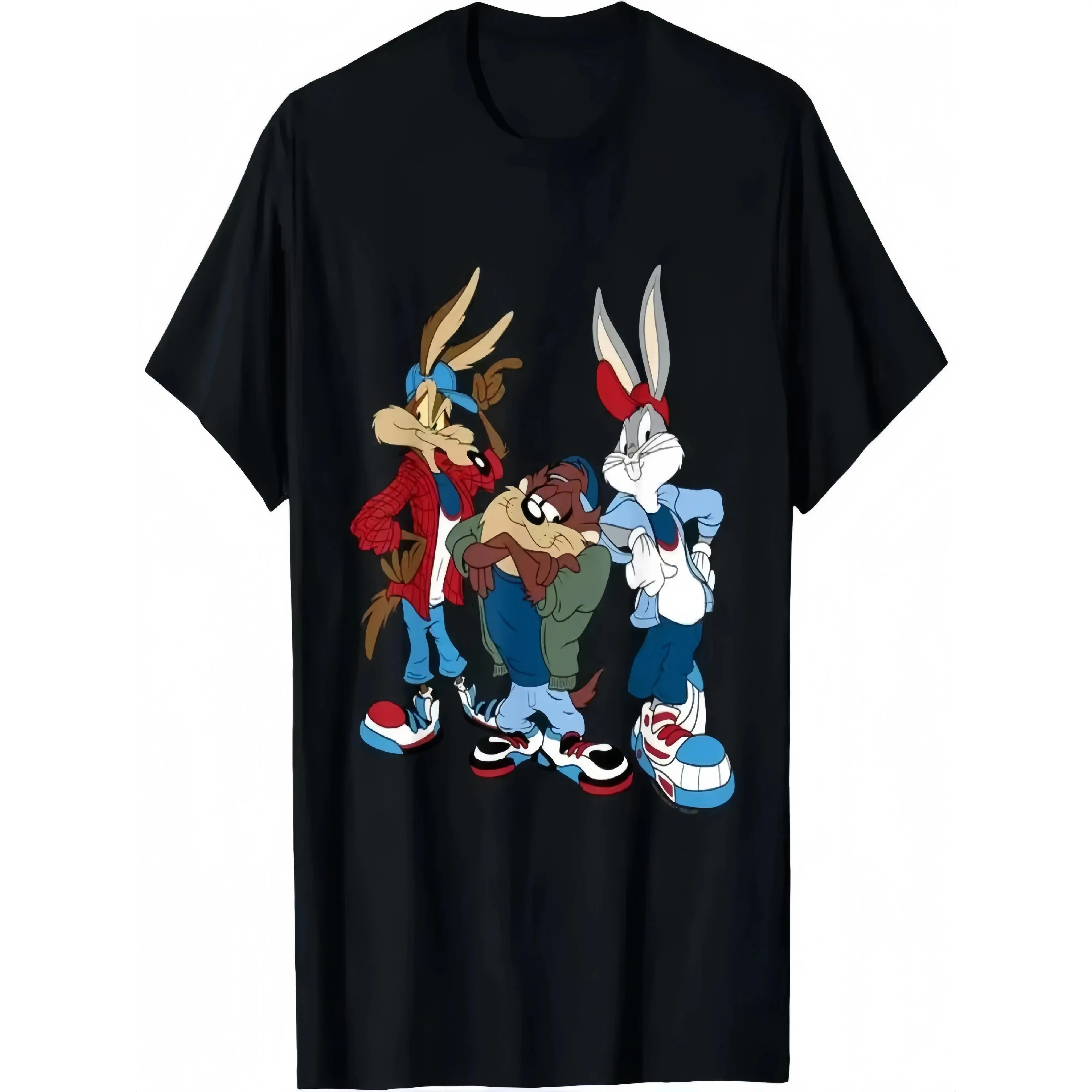 100% cotton unisex T-shirts featuring Looney Tunes Willy, Bugs Bunny, and Taz, comfortable and breathable for summer, Casual, Mesh, Customized, Shortsleeve, Fit, Print, Soft, Women