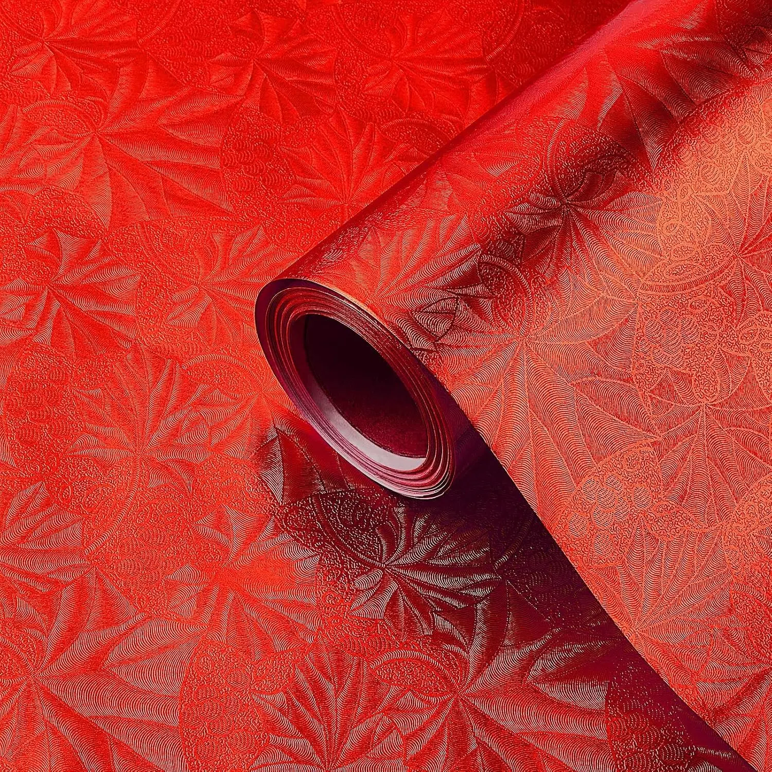 Embossed Floral Foil Paper Metallic Wrapping Paper Colored Foil Sheets for Crafts Scrapbook Florist Cake Board Cake Drums  Wrapping, 15.7 Inch 46 Ft (Red)