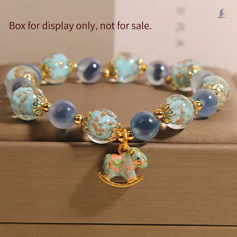Blue Agate Heart Bracelet for Women, Dainty Stackable Wristband with Glow-in-the-Dark Crystal Beads for Daily Wear, Stacked Bracelets, Glow-In-Dark