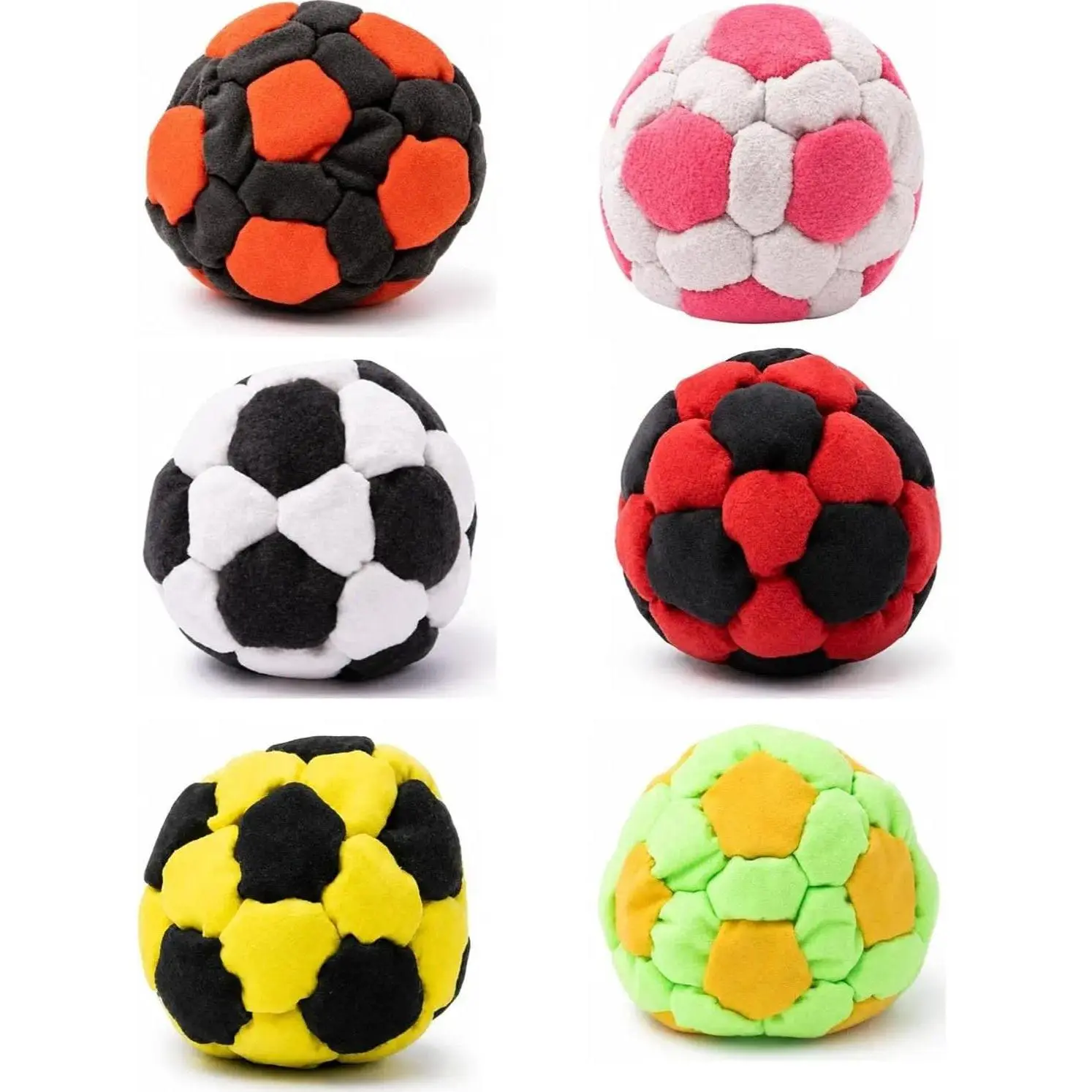 1-6 Pack Random Mini Red/Black Soccer Hackysack Footbags - Soft Plush Fleece Fabric, Durable Hexagonal Pattern, Lightweight Juggling Balls for Adults - Sports, Outdoor Coordination Training & Party Favors, Indoor, Enhance Agility