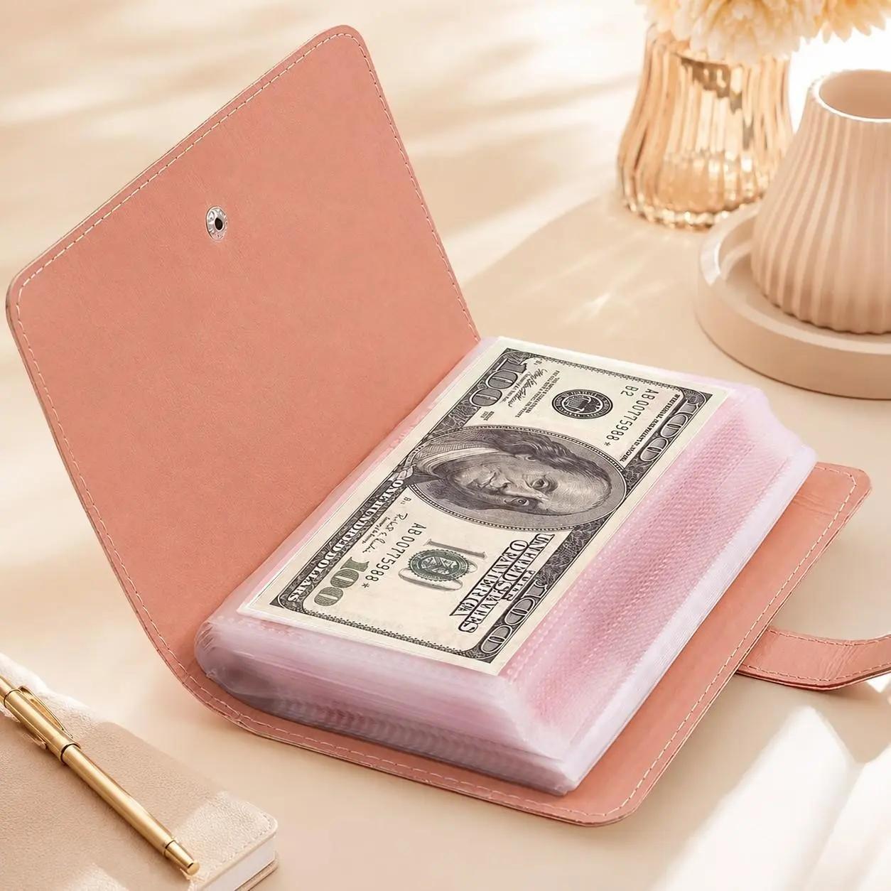 A6 Cash Budget Binder Wallet, Money Saving Organizer, Large Capacity Sleeves, Holds 100 Bills, Budget Planner for Cash Envelopes, Cards, Photos