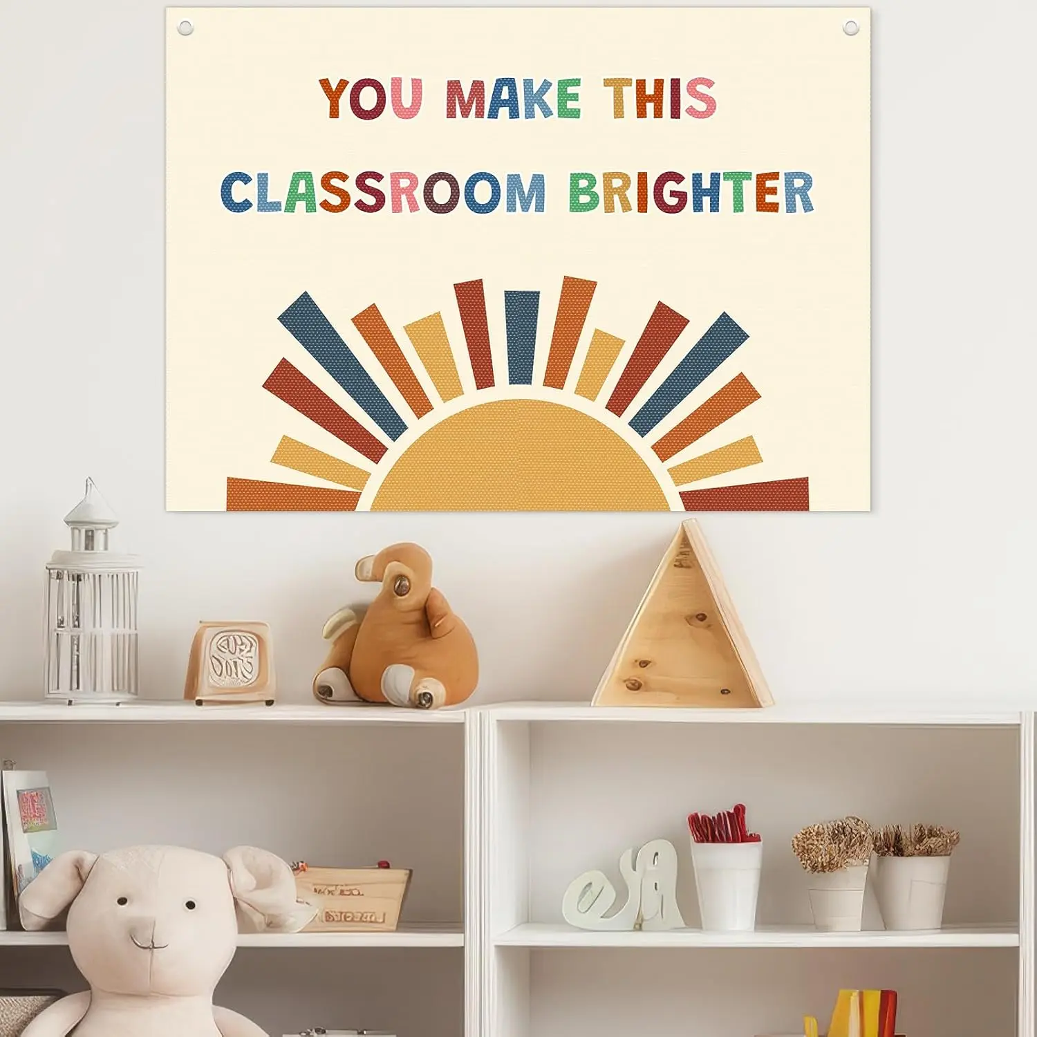 Boho Classroom Canvas Banner Welcome Sign Canvas Flag Back to School Classroom Tapestry Neutral Hanging Banner Positive Hanging Sign for School Wall Room Decor (20 X 28 Inch) Boho Pattern
