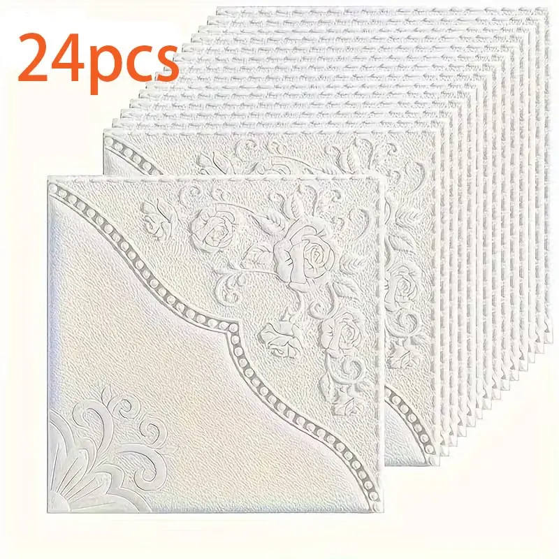 24pcs 35x35cm Self-Adhesive Wall Stickers, Waterproof Moisture-Resistant Ceiling Decor, Living Room Background Foam Wallpaper, Interior Walls, DIY Wallpapers