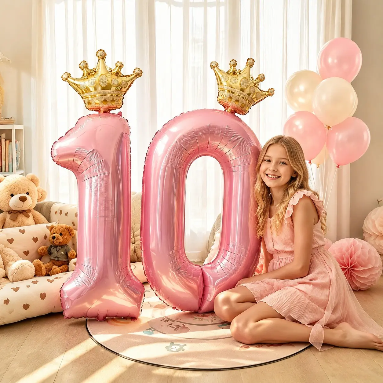 40in Number 10 Aluminum Foil Ball Set, Includes 2 Crowns, Girl's 10th Birthday Party Decorations, Sweet Home Birthday Background