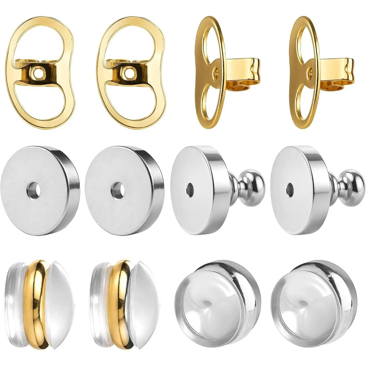 Women's Locking Support Earring Backs, 6 Pairs Secure Clutches for Droopy Ears, Heavy Earrings Replacements, Flat Design for Sensitive Skin