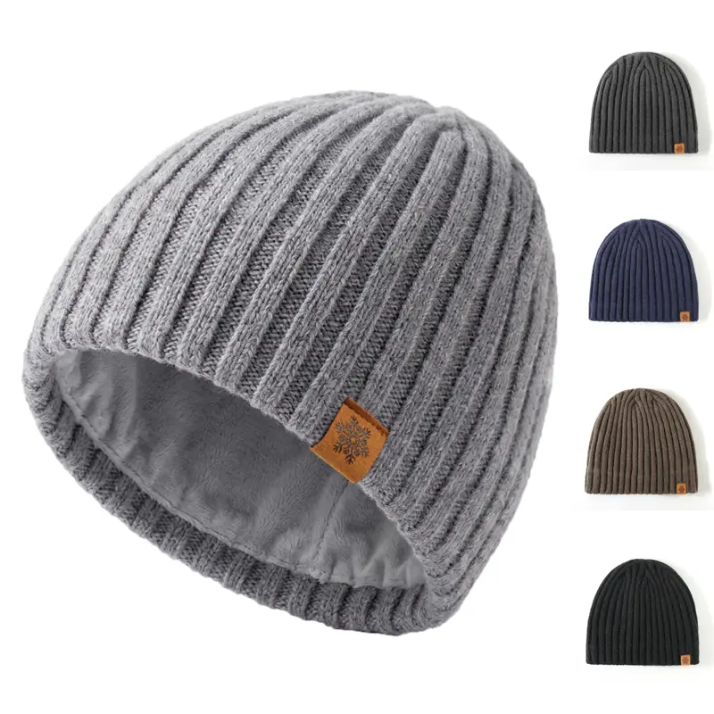 Double Layer Fleece Lined Knit Winter Beanie Hat, Warm Loose Ear Protection Cuffed Ski Skull Cap For Men Women