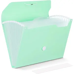 Accordion File Organizer, 13 Pocket Expanding File Floder with Labels for A4/Letter Size Documents, Accordion File Folder for Office, Home, School(Green)