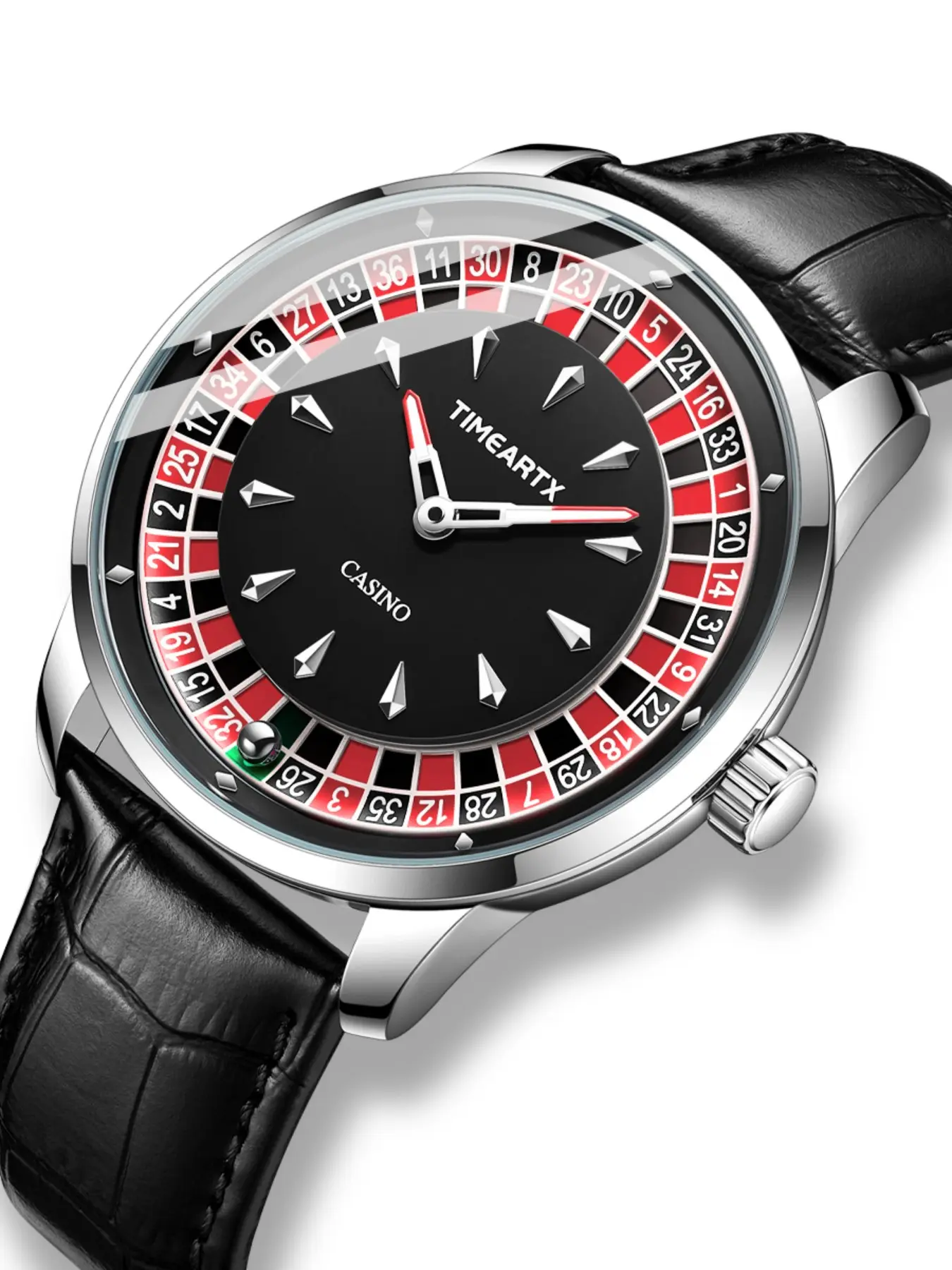Timeartx New Men's Quartz Watch, European Roulette Trendy Poker Game Fashion, Leather Strap, Analog Face, All Seasons