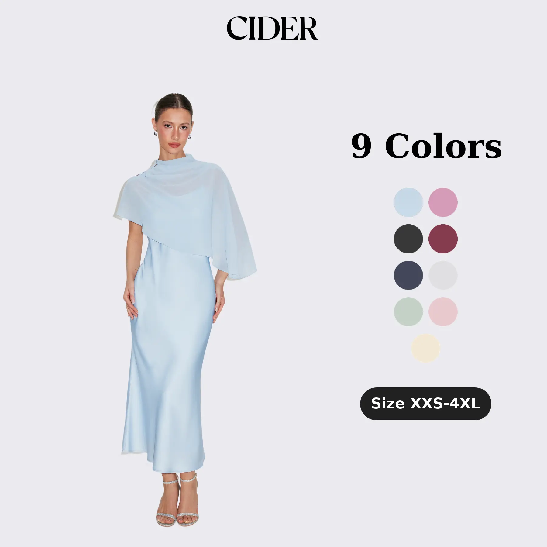 Cider Satin High Neck Cape Sleeve Maxi Dress SummerFinds
