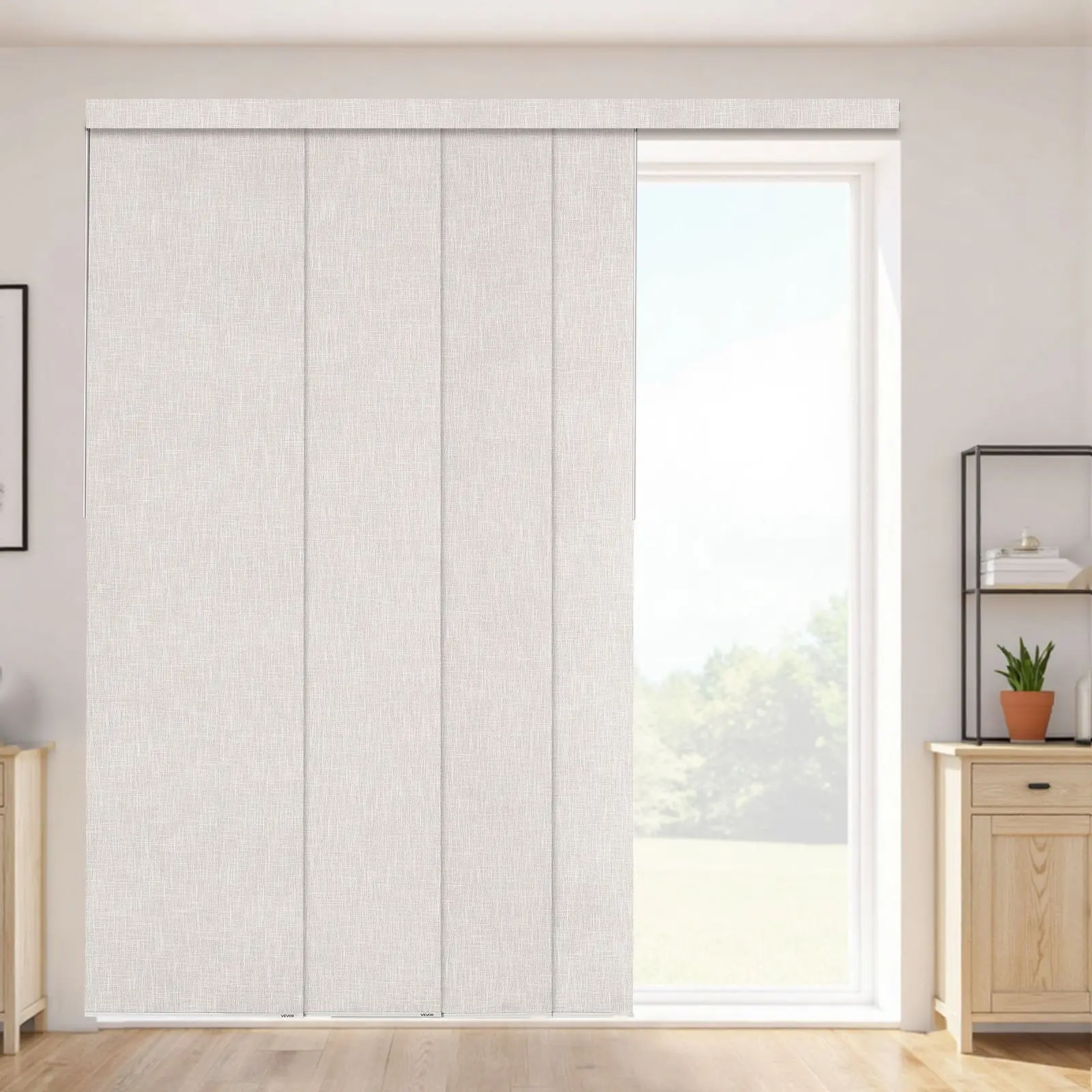 Panel Track Blinds Extendable Track System for Windows, Adjustable Width from 45.8 Inches to 86 Inches, Trimmable Light Gray Fabric, Cordless Lift, Easy Install, Privacy and Light Filtering Window Treatments for Modern Home Decor