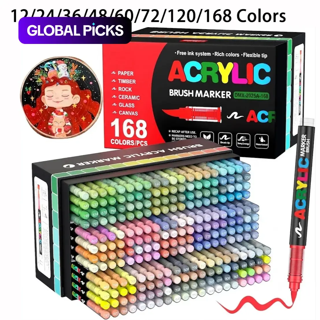 12/24/36/48/60/72/120/168 Colors Acrylic Paint Pens Markers Set, Brush Tip for Rock Painting, Wood Canvas Stone, Christmas Gift DIY Crafts, Arts And Crafts Supplies #GLOBAL PICKS