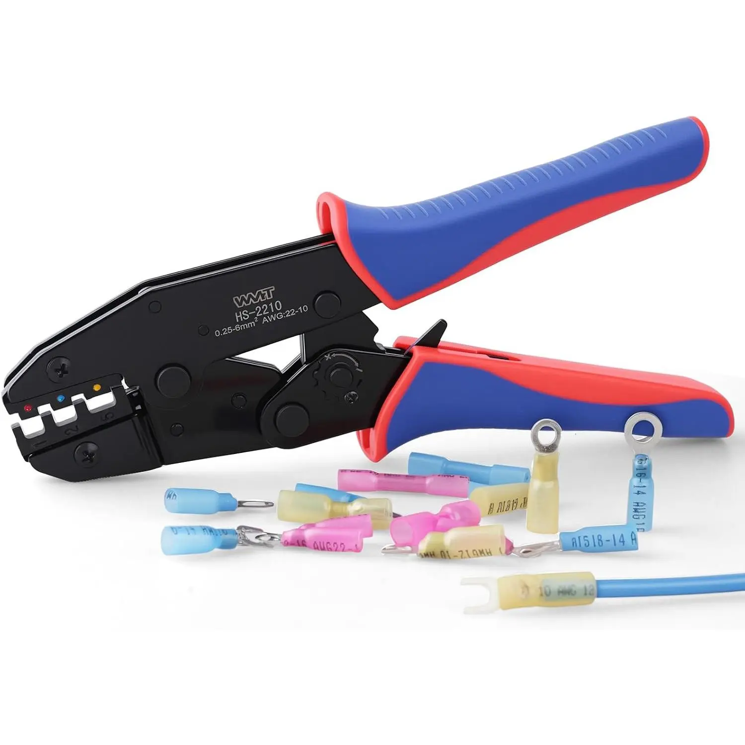 HS-2210 Ratcheting Terminal  Tool, AWG 22-10 Wire Crimp Tool | Alloy Steel Construction, Suitable for Insulated & Bare Electrical Terminals, Supports 0.25-10mm² Wires for Electricians