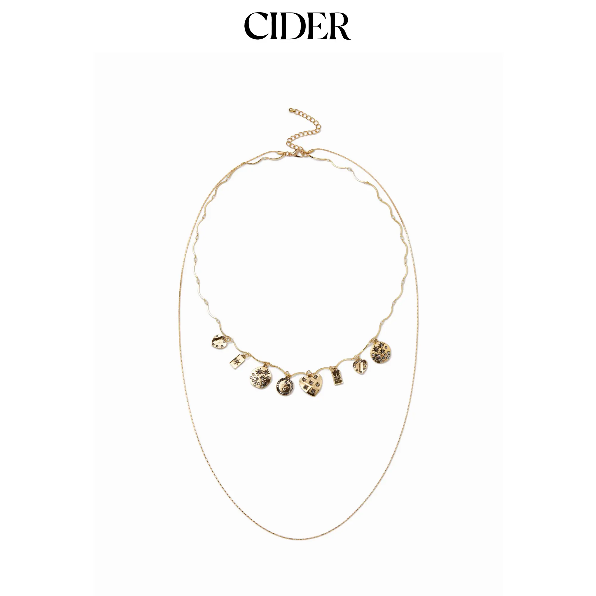 Cider HEART & RHINESTONE LAYERED NECKLACE