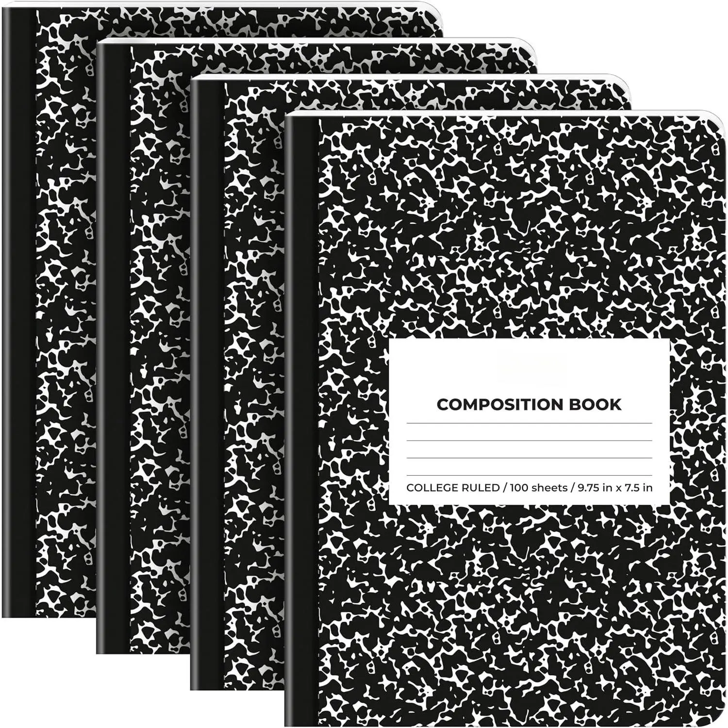 Composition Notebooks 4-Pack | College Ruled, 200 Pages (100 Sheets) | Black Marble Smooth Thick Pages | 9.75x7.5 | School Notebooks, Writing Pads