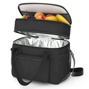 Expandable Double Deck Lunch Bag for Men Women, Collapsible Cooler Bag, Cold Insulated Bag, Large Insulated Soft Cooler Bag with Shoulder Strap, Leakproof Waterproof Cooler Tote, Ideal for Work/Flight/Travel
