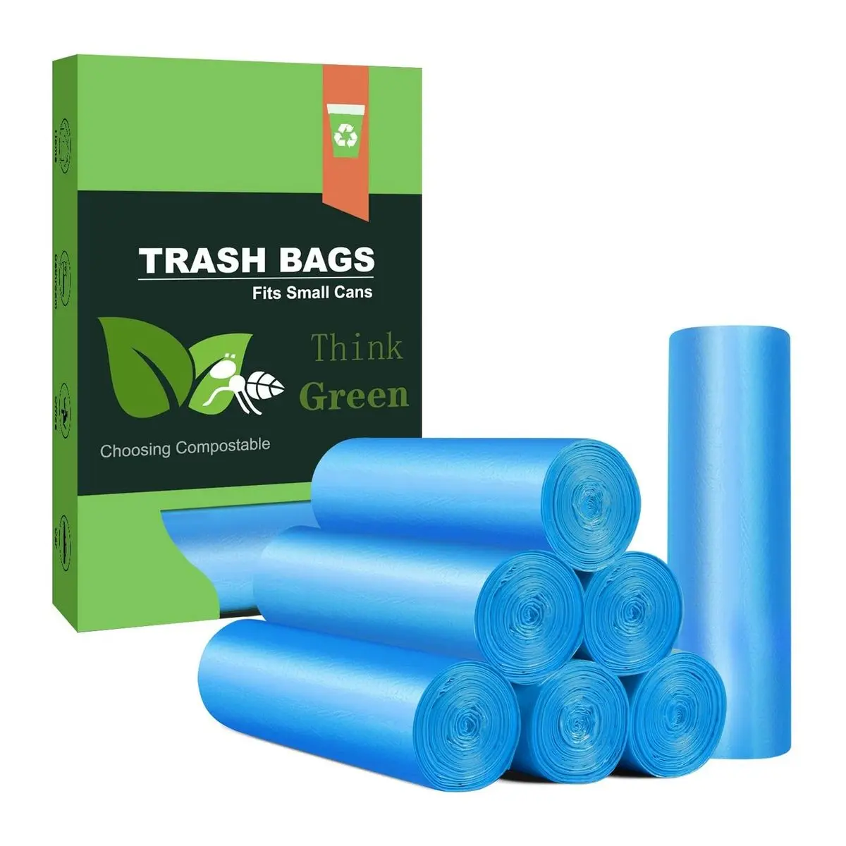 Small Trash Bags, 100 Count 4-6 Gallon Compostable Garbage Bags, Unscented Leak Proof Biodegradable Wastebasket Liners for Bathroom, Blue