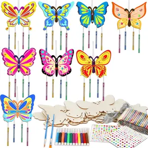 16 Pack Butterfly Wind Chime Kits Butterfly Crafts for Kids Make Your Own Butterflies Wind Chime Wooden DIY Arts and Crafts for Spring Summer Party School Classroom Decorations Supplies Birthday Favor