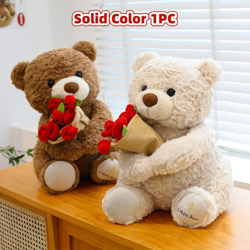 Plush Bear with Flower Bouquet, Heartwarming Gift for Girlfriend or Friend, Ideal Wedding Decoration, Perfect for Birthdays and Romantic Occasions