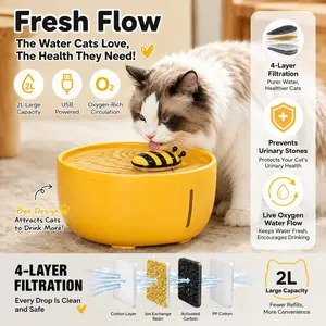 2-Liter Cute Little Bee Automatic Cat Water Dispenser | Circulating Pet Water Dispenser | Visible Water Level | Ultra-Quiet | Suitable for Cats and Small Dogs