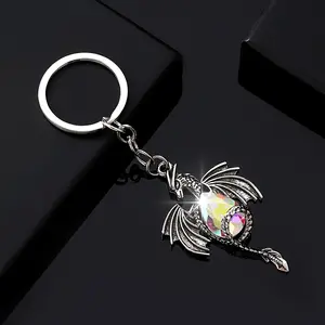 Stylish European and American Retro Cartoon Dragon-Shaped Glass Keychain Backpack Charm for Men