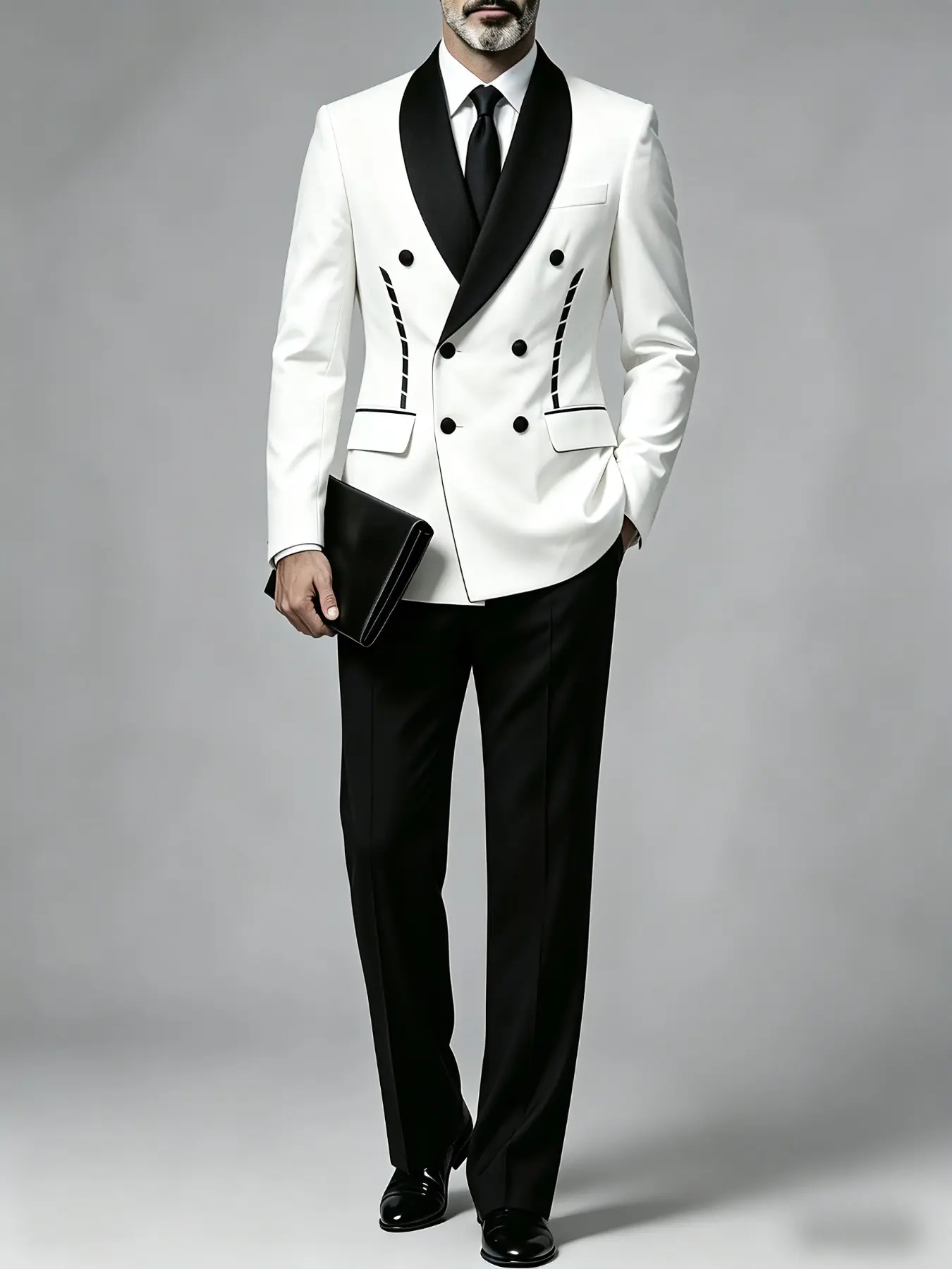 Ainwear Men 2-Piece Classic Tuxedo Suit, Satin Shawl Lapel Blazer, Double Breasted Jacket, Slim Fit Wedding Party Suit Set